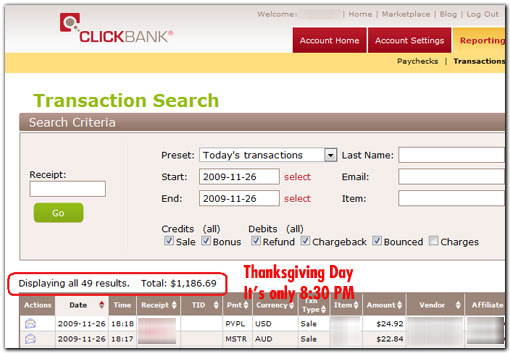 Clickbank profits as of 8:30 PM